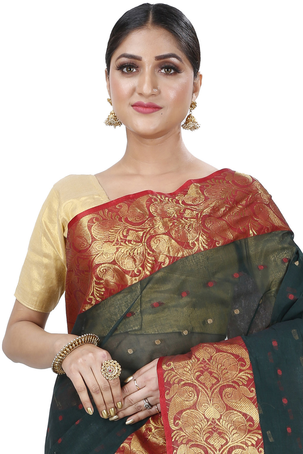 Dark Green Pure Cotton Saloni Tant Saree (1031)